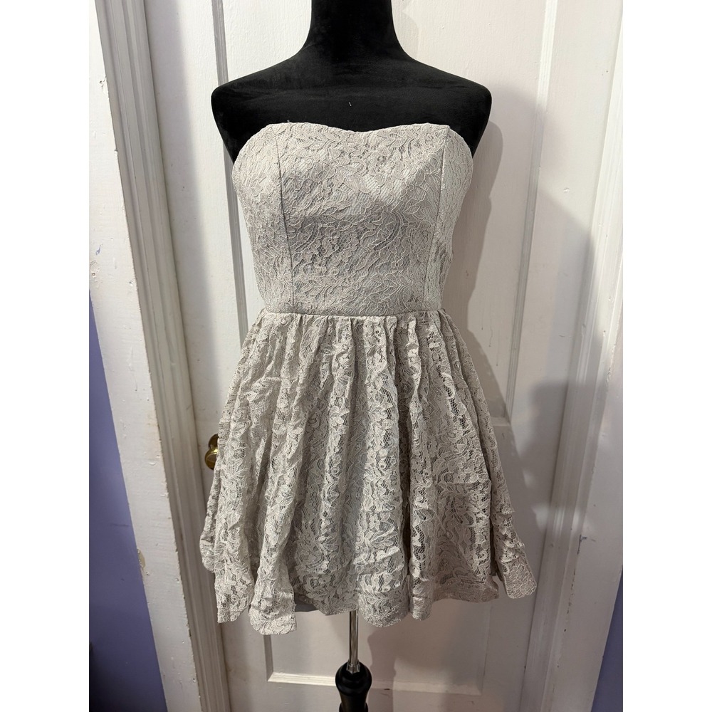 Princess‎ Vera Wang Grey Lace Short Formal Dress in 9